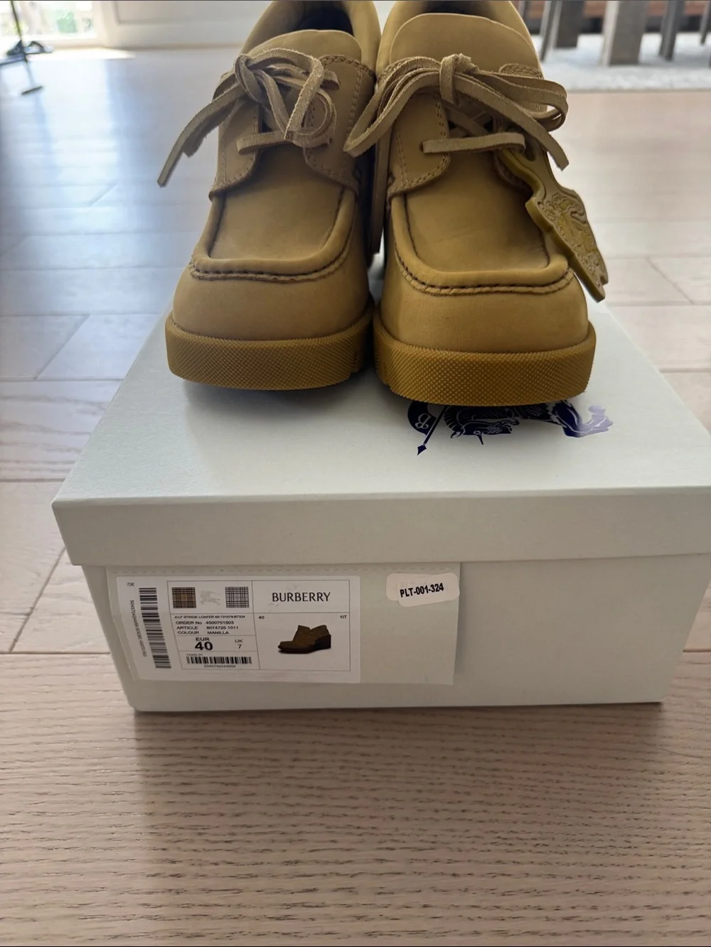 Burberry tan nubuck lace-up platform loafers